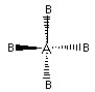 Which of the following pictures best illustrates a tetrahedral shape for the fictional molecule AB<sub>4</sub>? A)    B)    C)    D)   