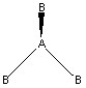 Which of the following pictures best illustrates a planar triangle shape for the fictional molecule AB<sub>3 </sub>? A) B) C) D)