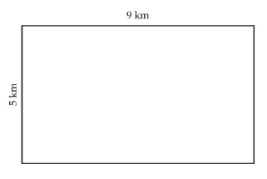 Use the following to answer questions : Refer to the diagram below, representing a suitable habitat established for a hypothetical threatened species of pocket gophers.   -Research has shown that land less than 1 km from unsuitable habitat is subject to edge effects for a pocket gopher. In the land diagrammed above, what is the size of the habitat area that is not subject to edge effects?