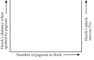 For each of the two y-axes in the following graph, draw a labeled curve that correctly summarizes observations made on goshawks attacking wood pigeons, as described in the textbook.  