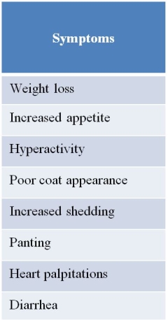 Refer to the table below.   The table shows a list of symptoms observed in an older domestic cat.The veterinarian observing these symptoms suspects a problem involving the thyroid gland.This gland produces and secretes thyroid hormone.Thyroid hormone is involved in controlling cell metabolism and its use of energy.It also is involved in controlling heart rate, breathing rate, and other organ functions.Should this be a concern to the cat's owner? A)  Yes, because the cat's internal body systems are not in balance and will continue to be out of balance until thyroid hormone levels are restored to the normal range. B)  Yes, because the cat could infect the owner with the disorder during cleanup of waste resulting from the cat's diarrhea. C)  No, because the symptoms are not debilitating and the cat is not likely to die from the disorder. D)  No, because this is likely to be a temporary problem that the cat will eventually recover from on its own. E)  There is not enough information to make a judgment.