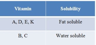 Refer to the table below.   Not all vitamins are classified as lipids.From the table above, vitamins _______ would be considered lipids.
