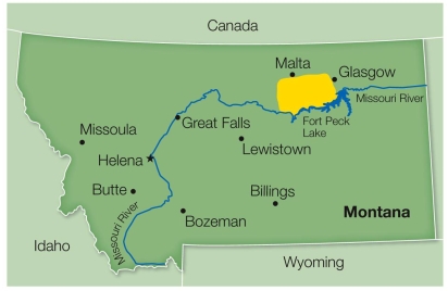 Refer to the map.   The map shows the area of a large prairie restoration project currently underway in Montana.What ecological features does this location have that make it suitable for prairie restoration, as discussed in the text? What practical (as opposed to ecological) factors make this a feasible location?