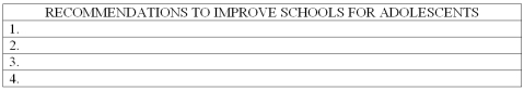 List at least four recommendations made by the Carnegie Corporation to improve schools for adolescents.   