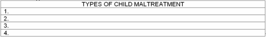 List four types of child maltreatment.   