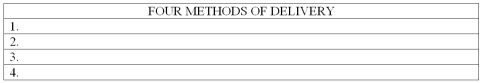 List the four methods of delivery.   