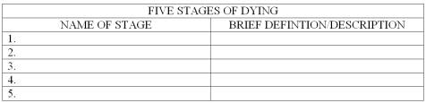 List and briefly describe Elisabeth Kübler-Ross' five stages of dying.   
