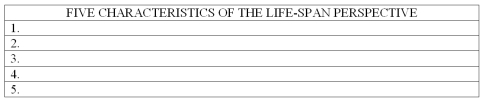 List five of the seven characteristics of the life-span perspective discussed by Paul Baltes.   