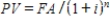 <strong>Which of the following equations represents the present value (PV)of a discounted future amount (FA)at a discount rate (i)for multiple periods (n)? </strong> A) B) C) D)
