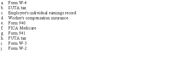 Match the terms that follow with the correct definitions.    -Federal tax levied on the employer only