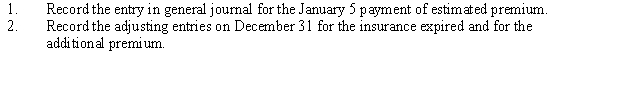 Wilson Construction Company receive and paid a premium notice on January 5 for workers' compensation insurance stating the rates for the new year. Estimated employees' earnings for the year are as follows:    At the end of the year, the exact figures for the payroll are as follows:    Instructions:   