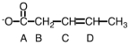 Identify the beta carbon in the following diagram.   A) A B) B C) C D) D
