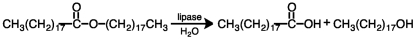 The following is an example of the hydrolysis of a wax.  
