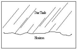 <strong>An observer in the Southern Hemisphere takes a time exposure photograph of the night sky. If the illustration below depicts the photograph taken by the observer, which direction was the camera pointing </strong> A)straight north B)straight east C)straight south D)straight west E)straight up, directly overhead