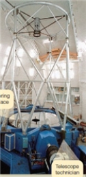 Which kind of telescope is shown and where is it located   A) radio, space B) radio, ground C) optical, space D) optical, ground