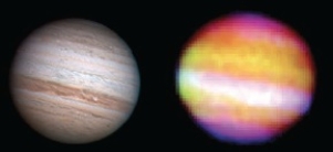 in the following images, which is the representational-color image and for which band of the electromagnetic spectrum   A) right, visual B) left, visual C) right, infrared D) left, infrared