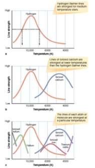  Which graphs of line strength and temperature would give the most precise value of the star's surface temperature  A) a B) b C) c D) All of the graphs would yield the same precise result.