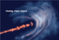 <strong>In the Herbig-Haro object shown above, the Herbig-Haro is the ___________. </strong> A)red jet B)white/blue colored interstellar medium the red jet runs into C)dusty disk containing a newborn star and the red jet D)All of these choices are correct.