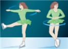 The person in the drawing ____________________ in the right panel when compared to the left panel because of conservation of angular momentum.   A) spins faster B) spins slower C) spins at the same rate D) None of the other choices are correct.