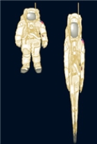 in the following cartoon of an astronaut traveling to a black hole in, the black hole is located above the person's head according to the text.  