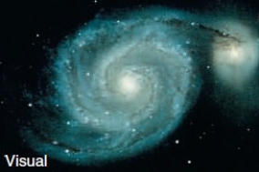 in the following visual wavelength image, the two galaxies shown are most likely to have formed from ____________.   A) two colliding elliptical galaxies B) two interacting disk galaxies C) two colliding S0 galaxies D) two interacting irregular galaxies