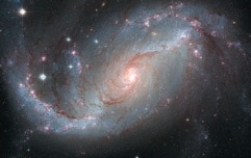 The above visual wavelength image is of an interacting spiral galaxy.  