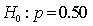 In testing the hypotheses: , at the 10% significance level, if the sample proportion is 0.56, and the standard error of the sample proportion is 0.025, the appropriate conclusion is: