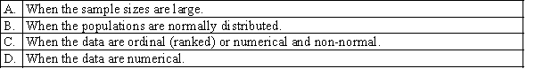 Which of the following best describes when a non-parametric test for comparing two or more populations should be used instead of its parametric counterpart?  <div style=padding-top: 35px> 