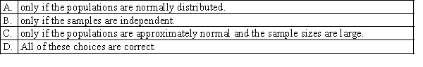 The expected value of the difference of two sample means equals the difference of the corresponding population means:  <div style=padding-top: 35px> 
