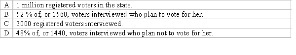 A politician who is running for the office of premier in a state with 1 million registered voters commissions a survey. In the survey, 52% of the 3000 registered voters interviewed say they plan to vote for her. The sample is the: