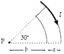 If a = 2.0 cm,b = 5.0 cm,and I = 20 A,what is the magnitude of the magnetic field at the point P? A) 4.5 \mu T B) 7.5 \mu T C) 9.0 \mu T D) 6.0 \mu T E) 3.6 \mu T