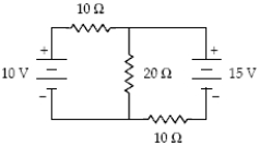  What is the magnitude of the current in the 20-  \Omega   resistor?   A) 0.75 A B) 0.00 A C) 0.25 A D) 0.50 A E) 1.00 A 