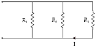  If R<sub>1</sub> = 3.0  \Omega ,R<sub>2</sub> = 6.0  \Omega ,R<sub>3</sub> = 12  \Omega ,and I = 0.50 A,at what rate is heat being generated in R<sub>1</sub>?   A) 20 W B) 17 W C) 12 W D) 31 W E) 6.0 W 
