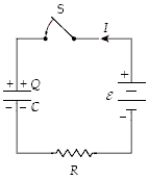  At t = 0 the switch S is closed with the capacitor uncharged.If C = 30  \mu F, \varepsilon = 30 V,and R = 5.0 k \Omega ,at what rate is energy being stored in the capacitor when I = 2.0 mA?   A) 32 mW B) 40 mW C) 44 mW D) 36 mW E) 80 mW 