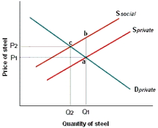 Figure 5-C   -Refer to Figure 5-C.Which of the following will help shift the supply curve from S private to S social? A) New technology that increases output B) Steps to externalize the costs involved C) Technology that reduces labor D) Regulation to internalize the costs involved