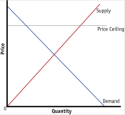 Exhibit 5-11 Panel (a)  Panel (b)    ​   -Refer to Exhibit 5-11. A binding price ceiling is shown in A) ​panel (a)  only. B) ​panel (b)  only. C) ​both panel (a)  and panel (b) . D) ​neither panel (a)  nor panel (b) .
