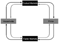 ​Exhibit 3-2   -Refer to Exhibit 3-2. In the circular flow diagram, payments for goods and services: A) ​flow in a clockwise direction. B) ​flow in a counterclockwise direction. C) ​are received by firms in the factor market. D) ​none of the above
