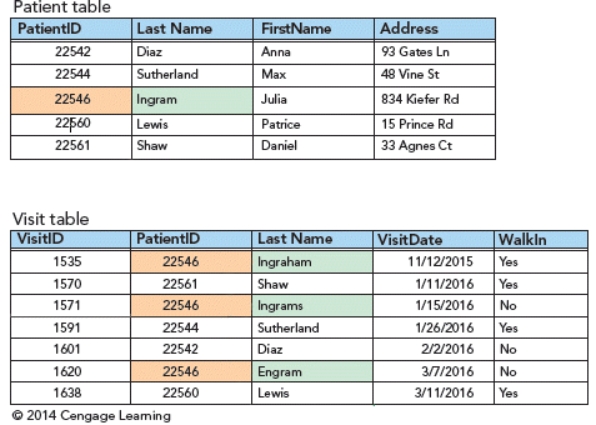   -In the accompanying figure, the highlighted record entries illustrate a database design with ____. A)  extremely long character widths B)  data redundancy C)  a composite primary key D)  no field properties