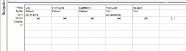   -In the accompanying figure, the sort order for the VisitDate field is <u>descending</u>. ____________________