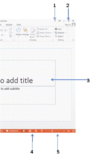   -The arrow marked 2 in the accompanying figure points to the ____ buttons that are used to minimize and maximize the PowerPoint window. A)  ribbon B)  window C)  slide D)  zoom