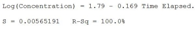 Use the following to answer the question(s)  below. A newly developed drug is tested to determine absorption levels in a patient's bloodstream. A patient is injected with the drug and the concentration (units/cc)  in the patient's blood is measured every hour for seven hours. Below is the output from fitting a linear regression model.     -Re-expressing these data results in the following model   The residuals plotted against the fitted values for this model is shown below.   What is true about the predicted concentration level after 10 hours has elapsed? A)  The predicted value is 0.1000 units/cc. B)  This value is considered as a regular one. C)  This value is accurate because R2 = 100%. D)  The predicted value is 1.2589 units/cc, and this value is considered an extrapolation. E)  All of the given statements are true. 