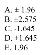Suppose that you are conducting a two tailed test about a proportion at the 0.01 level of significance.The correct critical value(s) to be used in drawing a conclusion is (are)  <div style=padding-top: 35px> 