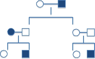 Fill in the following pedigree chart for hemophilia,giving genotypes of each individual.Circles are females and squares are males.Filled circles or squares indicate individuals with hemophilia.Give the genotypes as either XX,XY,XX,XY,XX,X?,or X?,where the underline (X)indicates a chromosome with the color-blindness allele and  ?  indicates an unknown allele.    