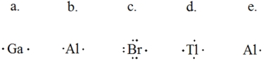 Select the element whose Lewis symbol is correct.   A) a B) b C) c D) d E) e
