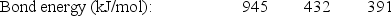 <strong>Nitrogen and hydrogen combine to form ammonia in the Haber process.Calculate (in kJ)the standard enthalpy change \Delta H° for the reaction written below,using the bond energies given. Bond: N \equiv N H-H N-H </strong> A)-969 kJ B)-204 kJ C)-105 kJ D)204 kJ E)595 kJ