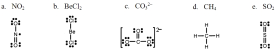Which one of the following Lewis structures is definitely incorrect?   A) a B) b C) c D) d E) e