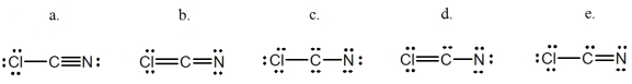 Select the best Lewis structure for ClCN.   A) a B) b C) c D) d E) e