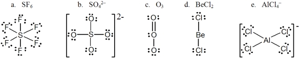 In which one of the following structures does the central atom have a formal charge of +2?   A) a B) b C) c D) d E) e
