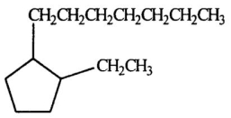 Select the correct name for the following compound.   A) ortho-ethylheptylcyclopentane B) meta-ethylheptylcyclopentane C) 1-ethyl-2-heptylcyclopentane D) ethylcyclopentylheptane E) ortho-ethylheptylbenzene