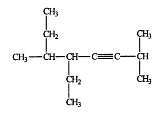 Select the correct name for the following compound.   A) 4-ethyl-1,1,5-trimethyl-2-heptyne B) 4,5-diethyl-1,1-dimethyl-2-heptyne C) 5-ethyl-2,6-dimethyl-3-octene D) 3-ethyl-3,7-dimethyl-5-octyne E) 5-ethyl-2,6-dimethyl-3-octyne